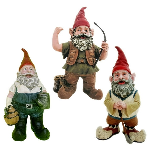 Homestyles 3-Piece Sports Hobbyist Gnome Collection-Gardener, Golfer, and Fisherman Home & Garden Large Outdoor Statue 14"H