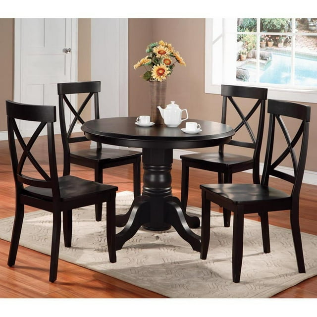 Homestyles 5 Piece Wood Dining Set with Pedestal Table in Black