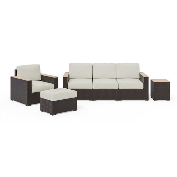 Homestyles 6800-3119-T Palm Springs Outdoor Sofa with Arm Chair, Ottoman & Side Table - Brown