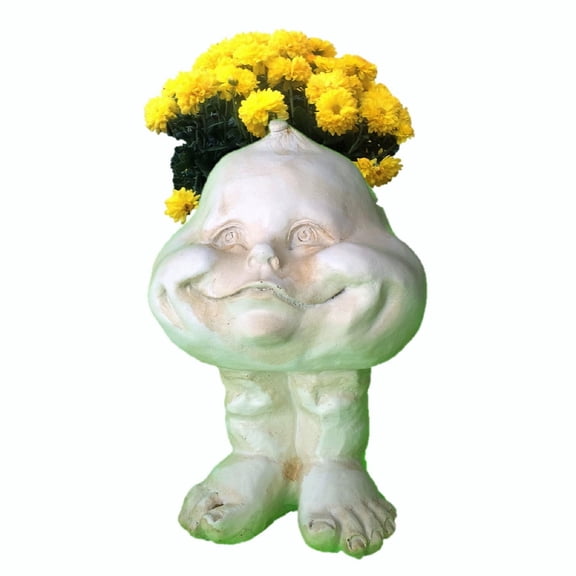 Homestyles 8.5 in. Baby the Muggly Face Humorous Statue Planter Holds 3 in. Pot