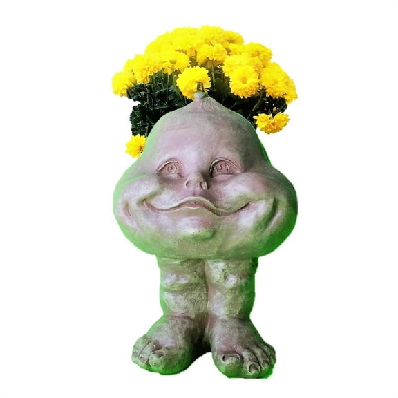 Homestyles 8.5 in. Baby the Muggly Face Humorous Statue Planter Holds 3 in. Pot