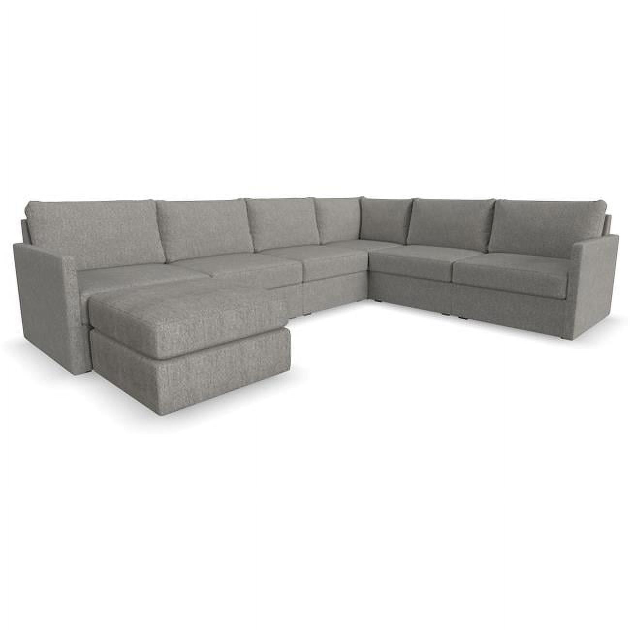 Pebble Gray Fabric 6-Piece Modular Sectional with Ottoman