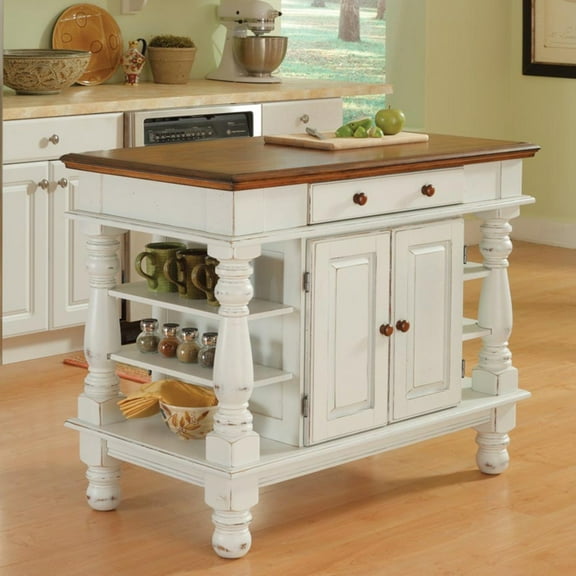 Homestyles Americana Off White Wood Kitchen Island with Storage and Open Shelves