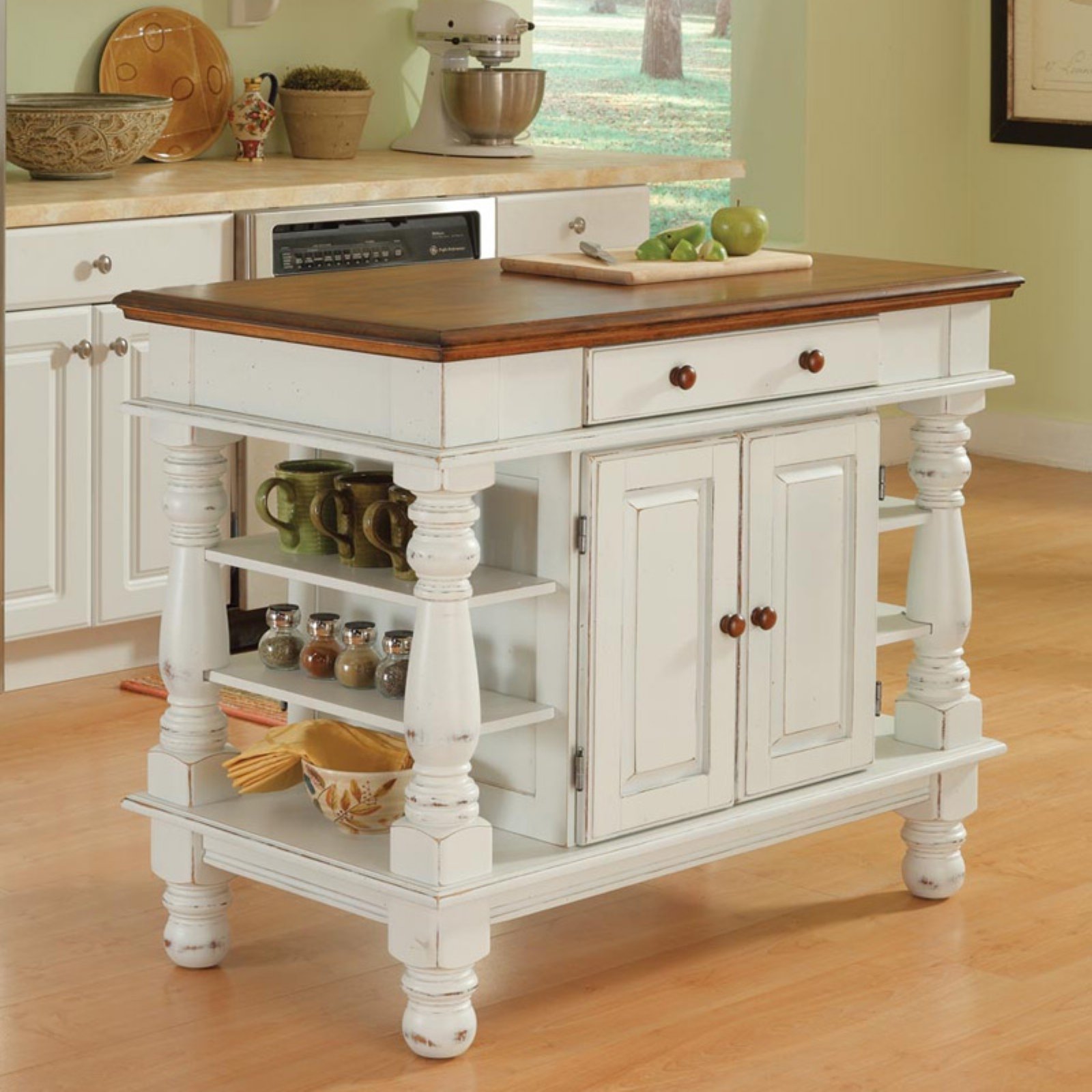 Homestyles Americana Off White Wood Kitchen Island with Storage and Open Shelves - image 1 of 2