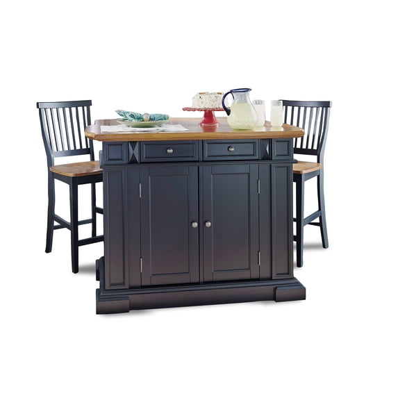 Homestyles Americana Wood Kitchen Island Set in Black
