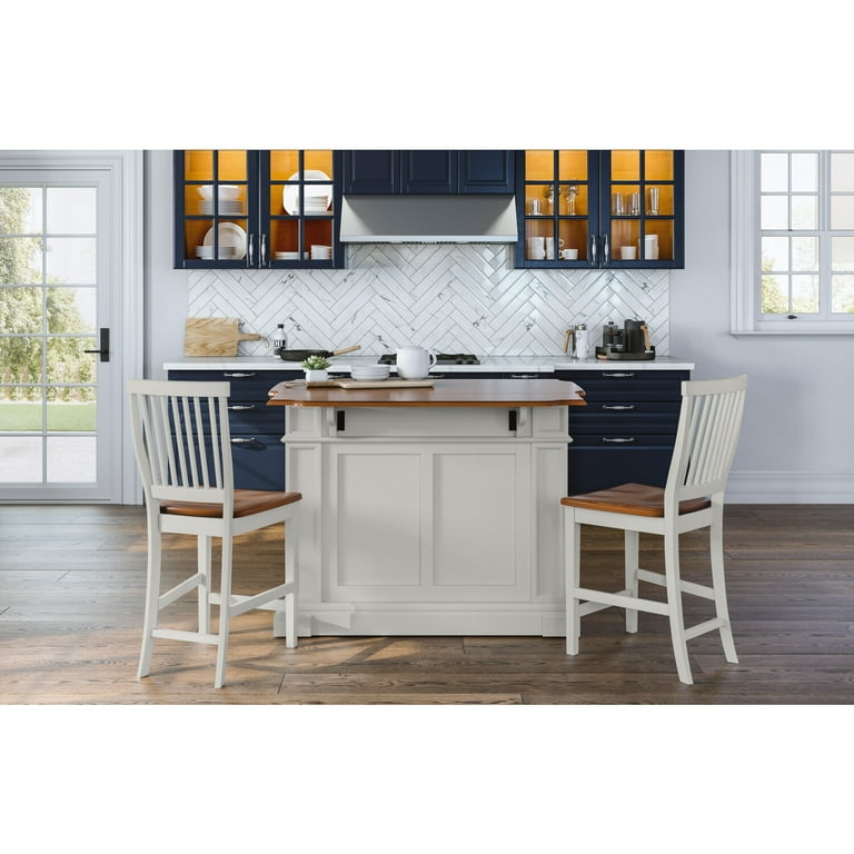 Homestyles Americana Solid Oak Drop Leaf Kitchen Island Set with Seating in Off White Walmart