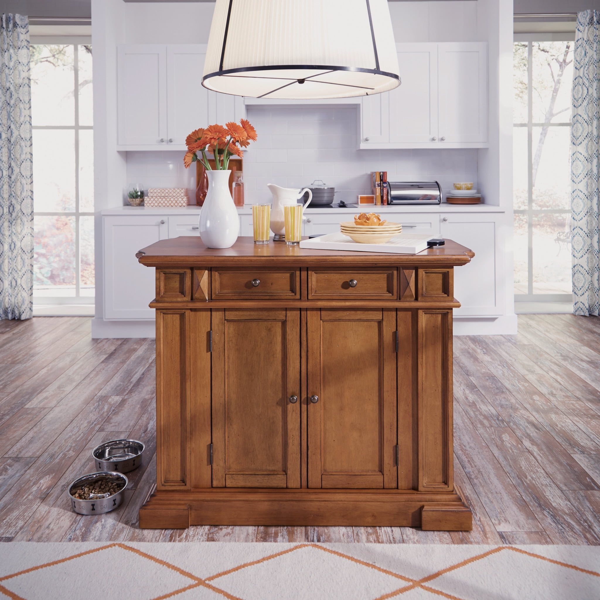 Home styles monarch antiqued white kitchen island and two stools hotsell