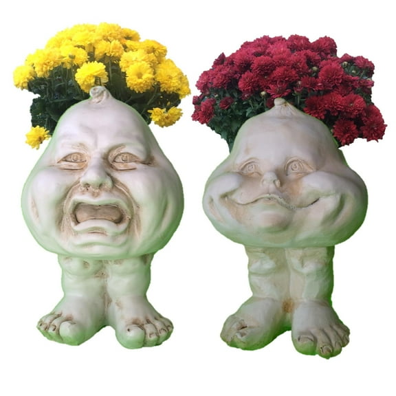 Homestyles Antique White Crying Brother & Happy Baby the Muggly Face Humorous Statue Planter Pot
