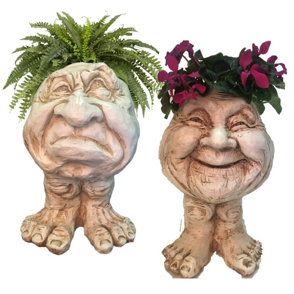 Homestyles Antique White Grumpy & Granny Joy the Muggly Face Humorous Statue Planter Pot