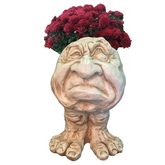 Homestyles Antique White Grumpy the Muggly Face Humorous Statue Planter Holds 5 in. Pot