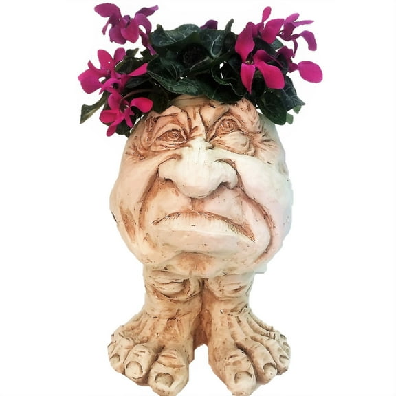 Homestyles Antique White Grumpy the Muggly Face Humorous Statue Planter Pot