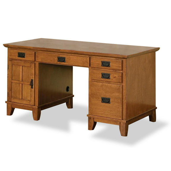 Homestyles Arts & Crafts Wood Pedestal Desk in Brown