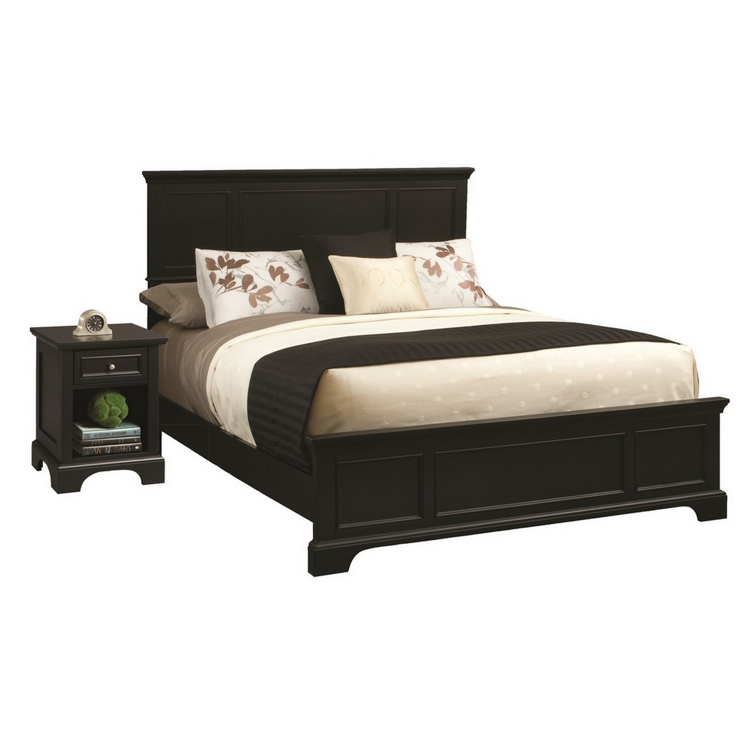 Homestyles Bedford Black Wood King Bed and Nightstand