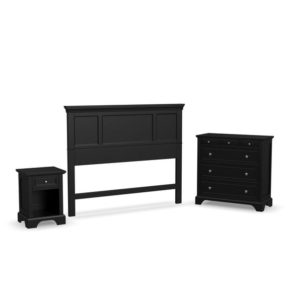 Homestyles Bedford Solid Wood Queen Headboard Nightstand and Chest Set in Ebony