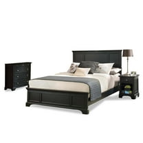Homestyles Bedford Wood Panel Queen Bedroom Set with Nightstand/Chest in Ebony