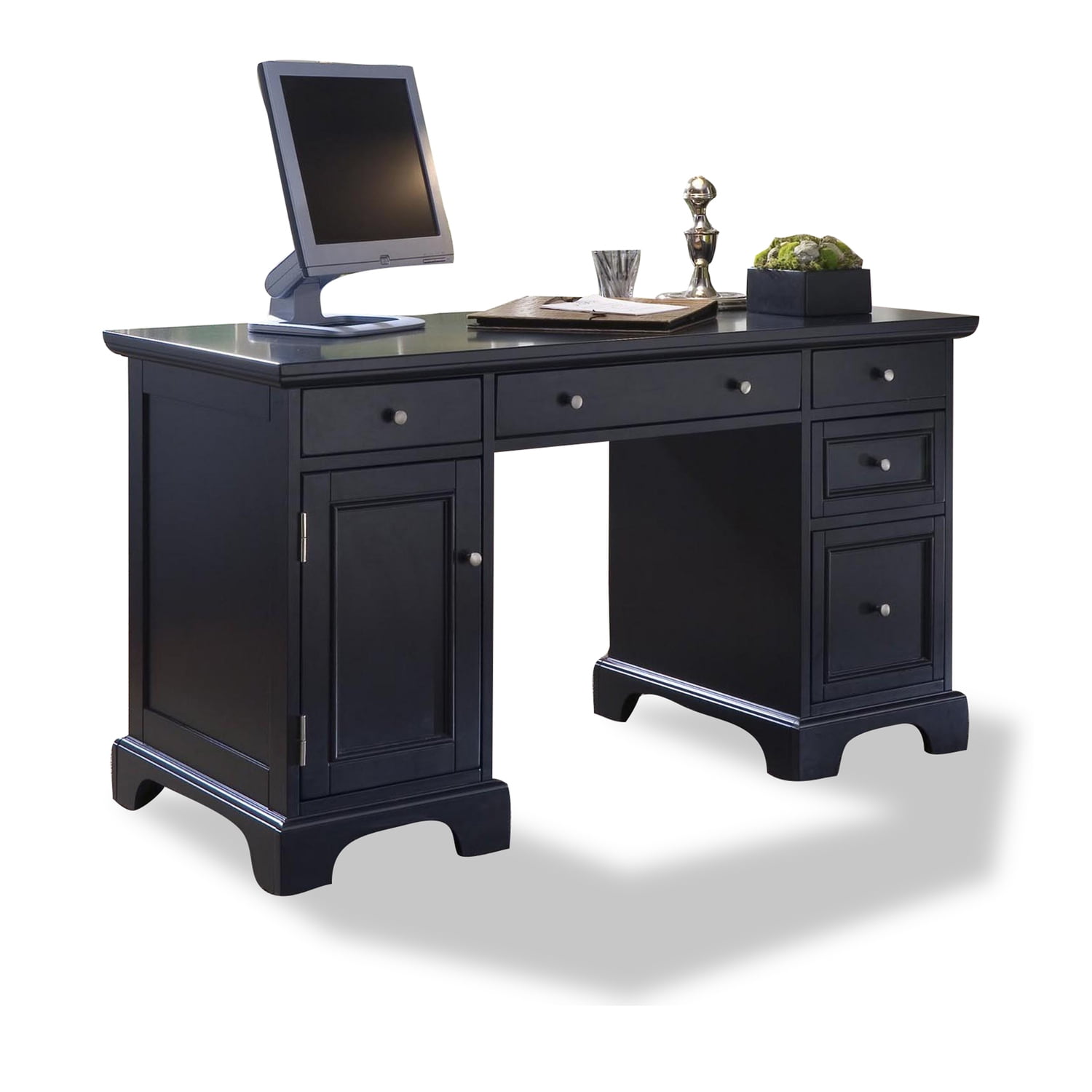 Bedford Black Wood Executive Desk with Drawers and Keyboard Tray