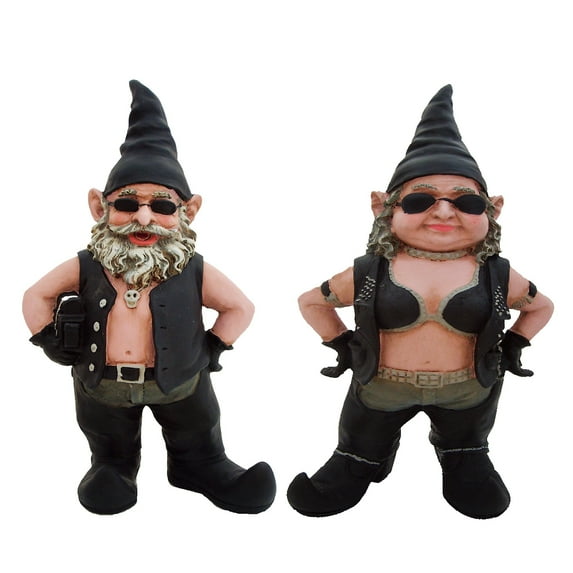 Homestyles "Biker Dude & Babe" the 8.5"H Biker Gnomes in Leather Motorcycle Riding Gear Home & Garden Figurine