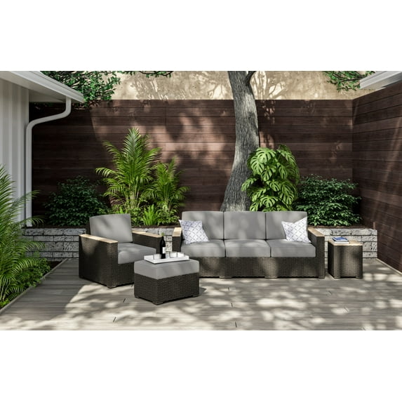 Homestyles Boca Raton Brown Outdoor Sofa, Armchair, Ottoman and Side Table