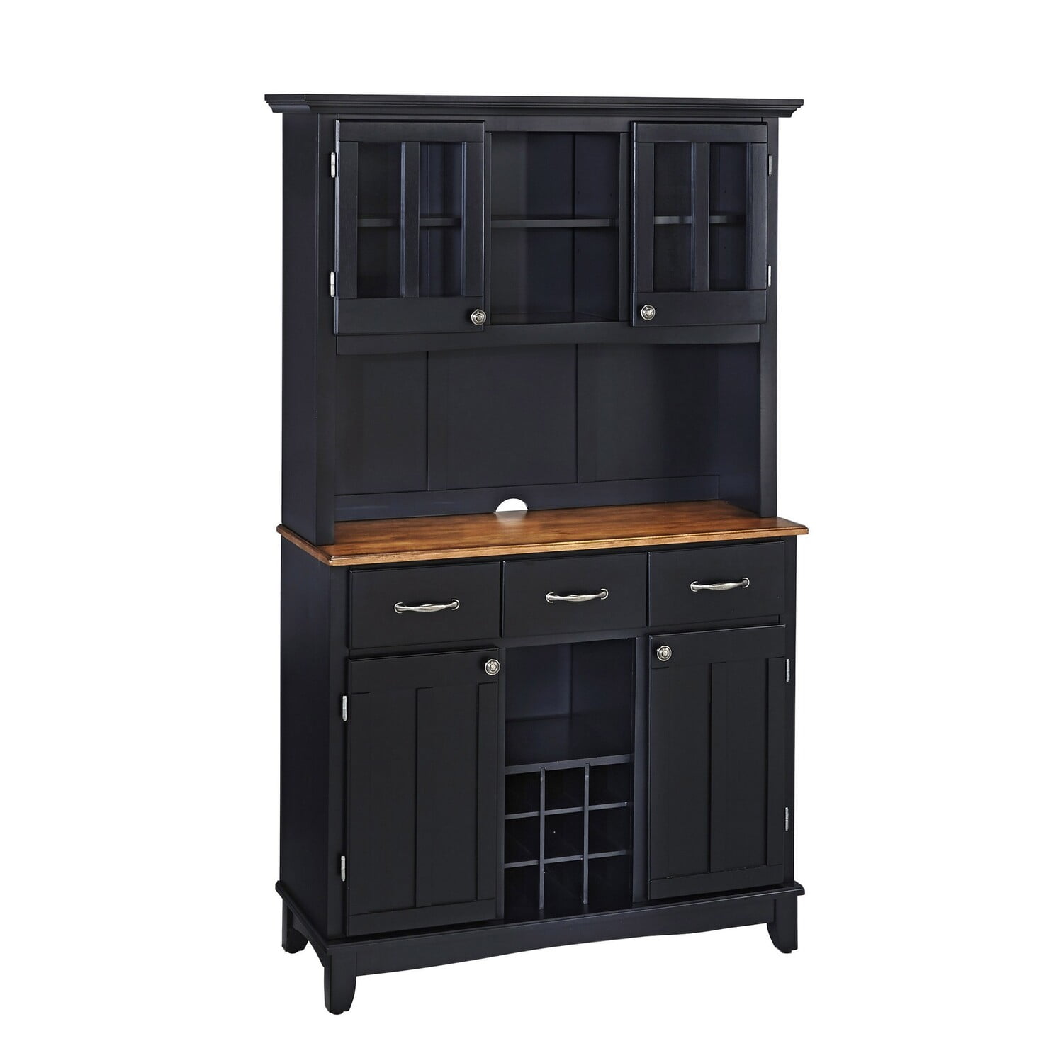Black and Oak Wood 47" China Cabinet with Plexiglass Doors