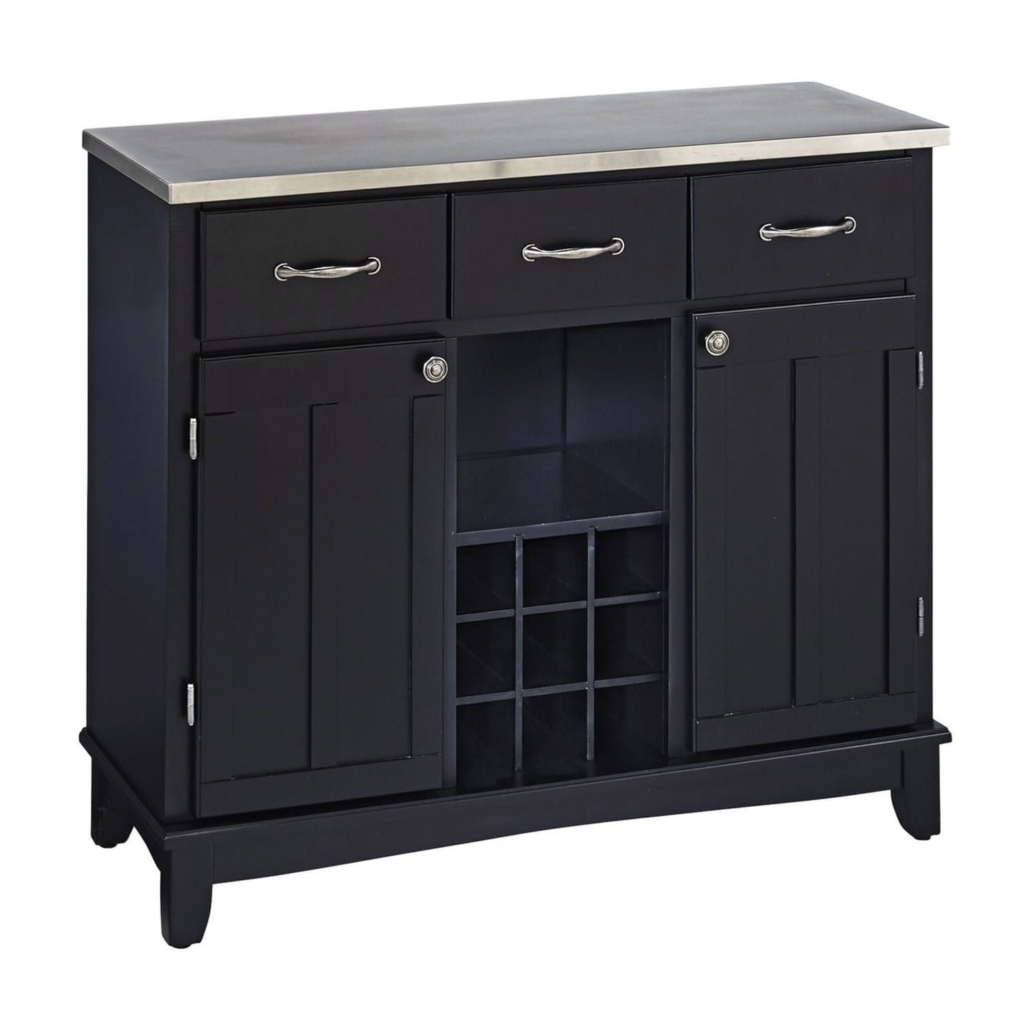 Elegant Black Hardwood Buffet Server with Stainless Steel Top