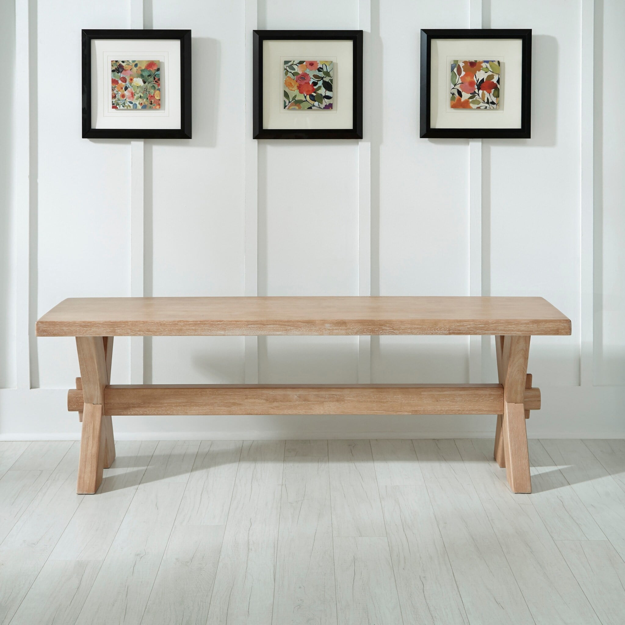Cambridge 54" White Washed Hardwood Trestle Dining Bench