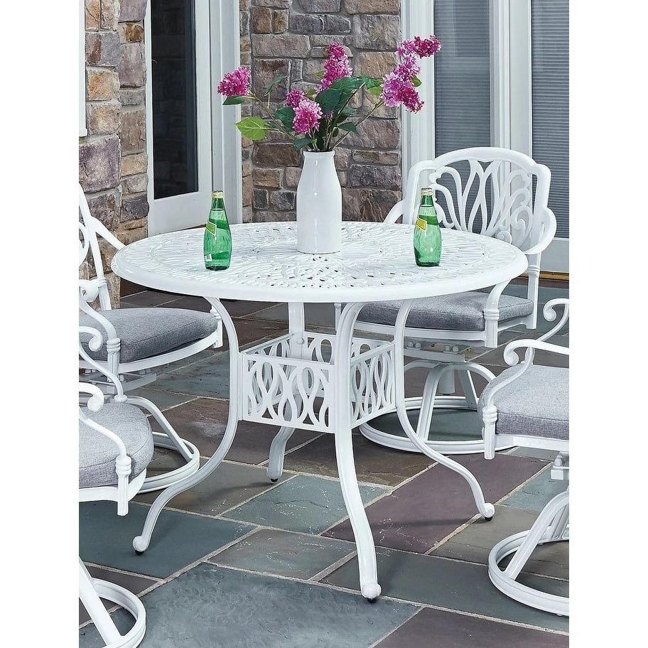 Capri 42" Floral-Patterned Cast Aluminum Outdoor Dining Table in Off White
