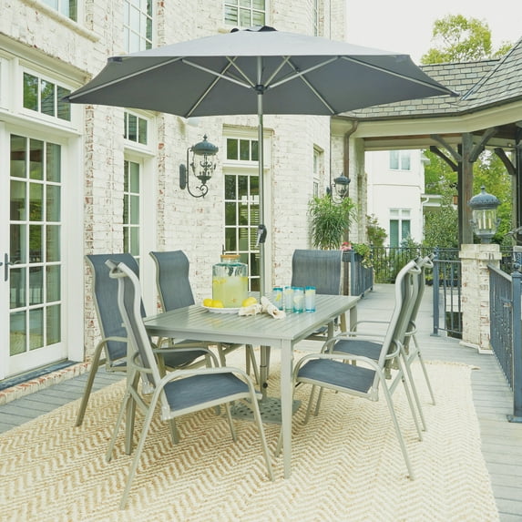 Homestyles Captiva Aluminum 8 Piece Outdoor Dining Set in Gray