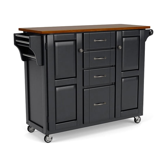 Homestyles Create-a-Cart Solid Rubber Wood Kitchen Cart in Black with Cherry Top