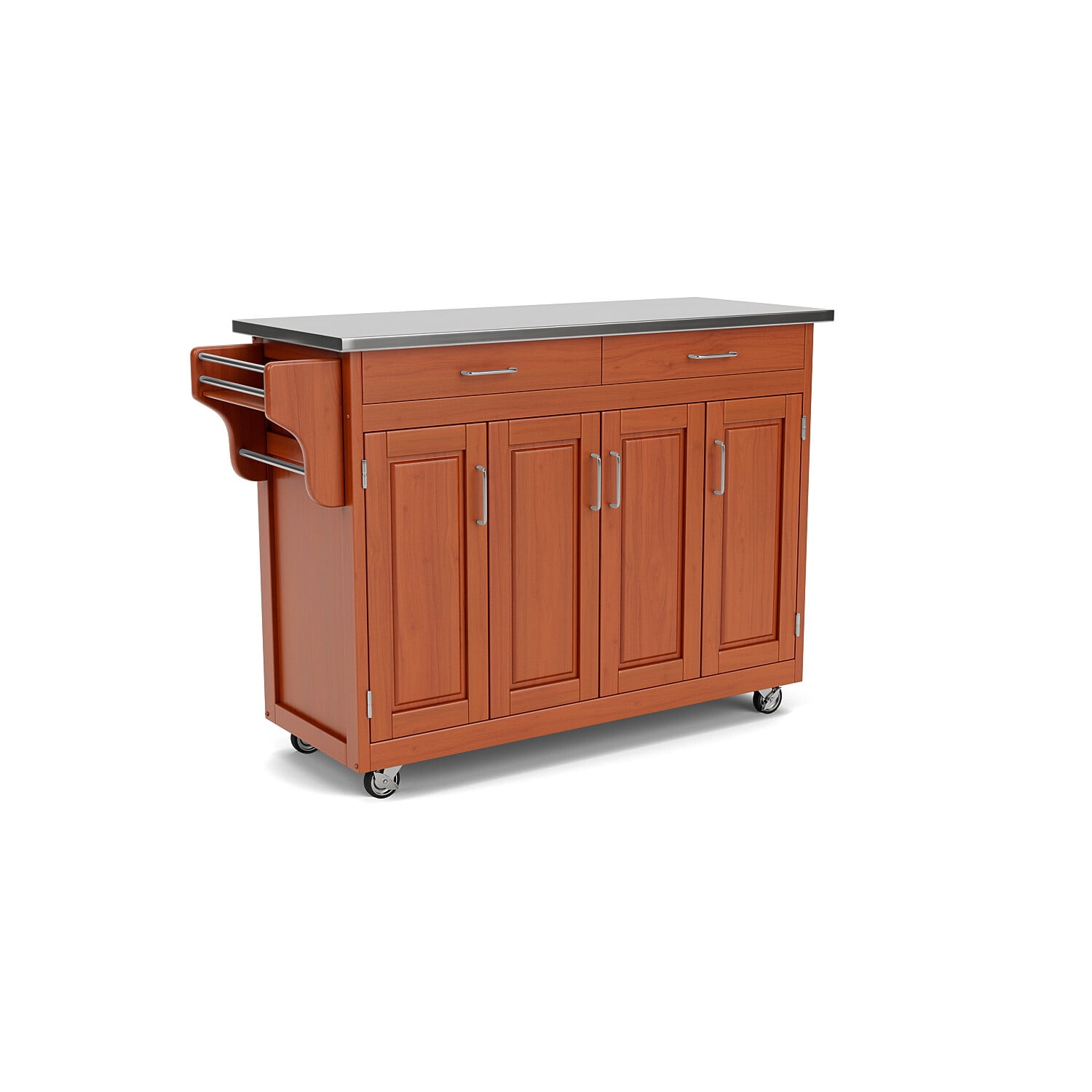 Stainless Steel Top Oak Kitchen Cart with Spice Rack