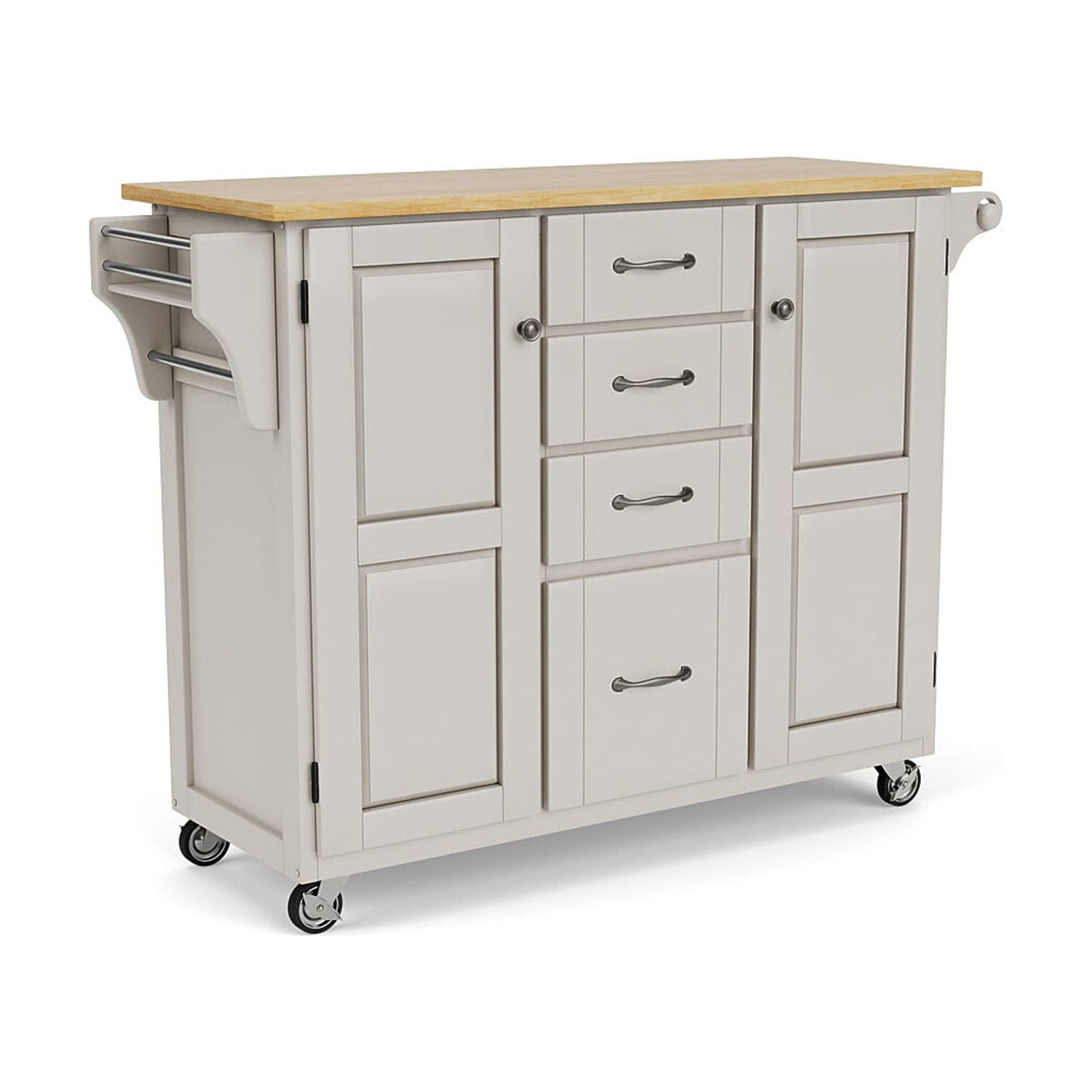 White and Natural Wood Kitchen Cart with Storage