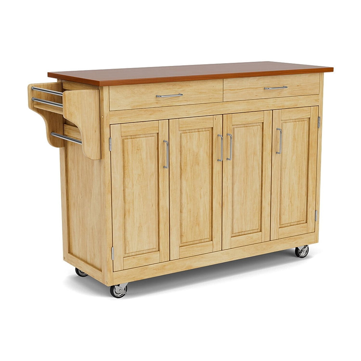 Natural Wood Kitchen Cart with Oak Top and Storage