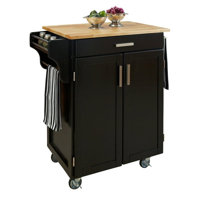 Homestyles Cuisine Cart Black Wood Kitchen Cart-Finish:Black,Option:Wood Top
