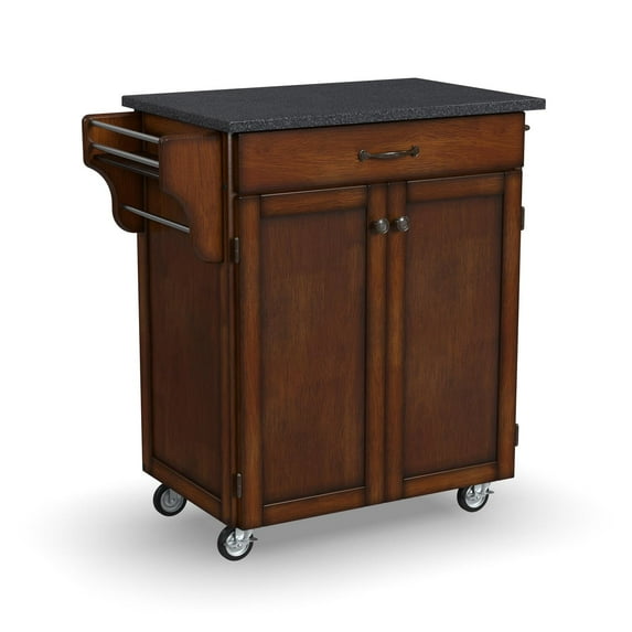 Homestyles Cuisine Cart Brown Wood Kitchen Cart-Finish:Medium Cherry,Option:Black Granite