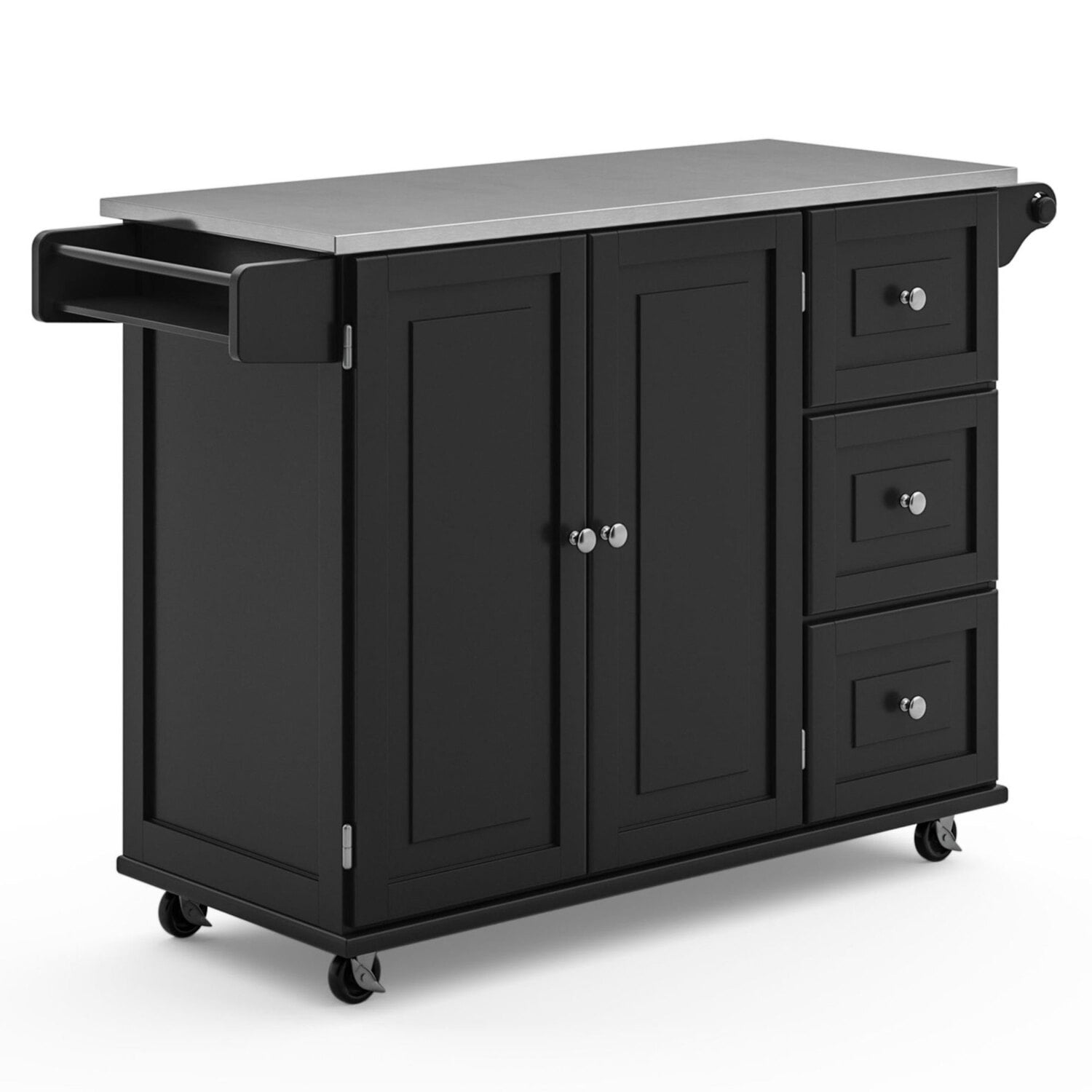 Stainless Steel Top Rectangular Kitchen Cart with Spice Rack and Storage, Black