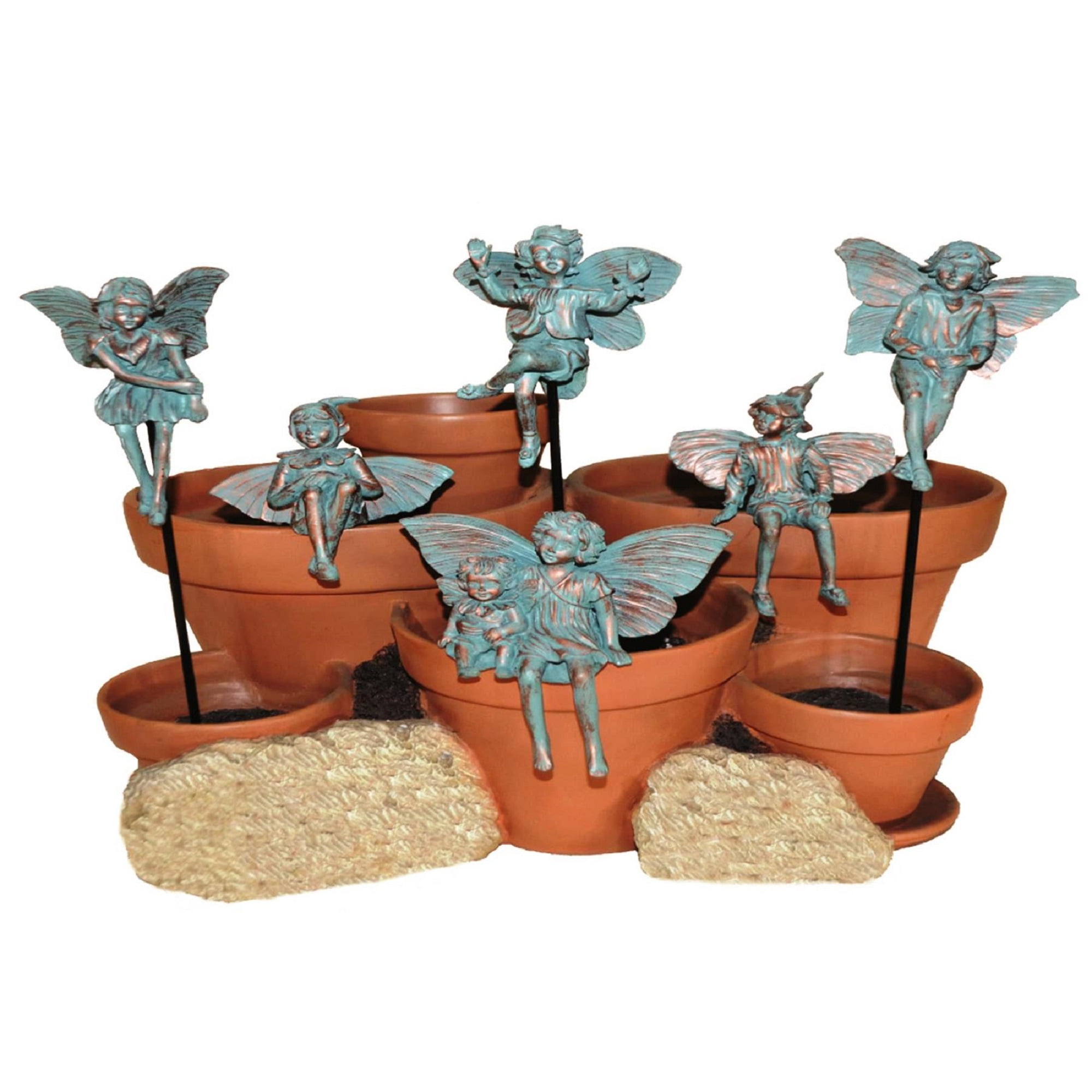 Bronze Patina Fairy Pot Sitters and Stakes Set