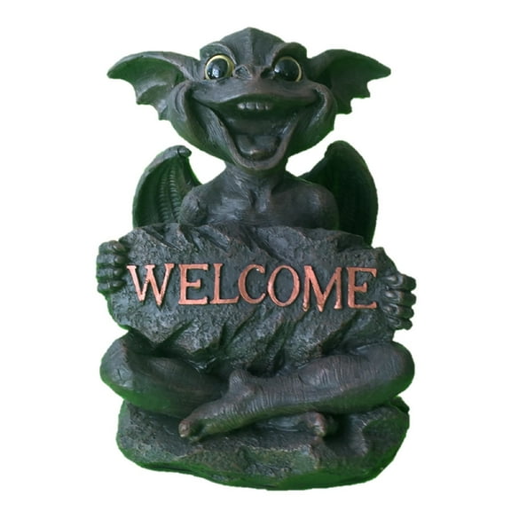 Homestyles Gargiggles Big Sister "Natasha" Gargoyle Holding "WELCOME" Sign Gothic Garden and Holiday Statue Decoration 13"H