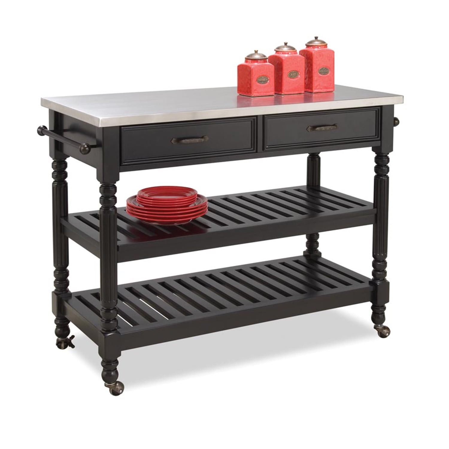 Savannah Stainless Steel Rectangular Kitchen Cart with Wine Rack