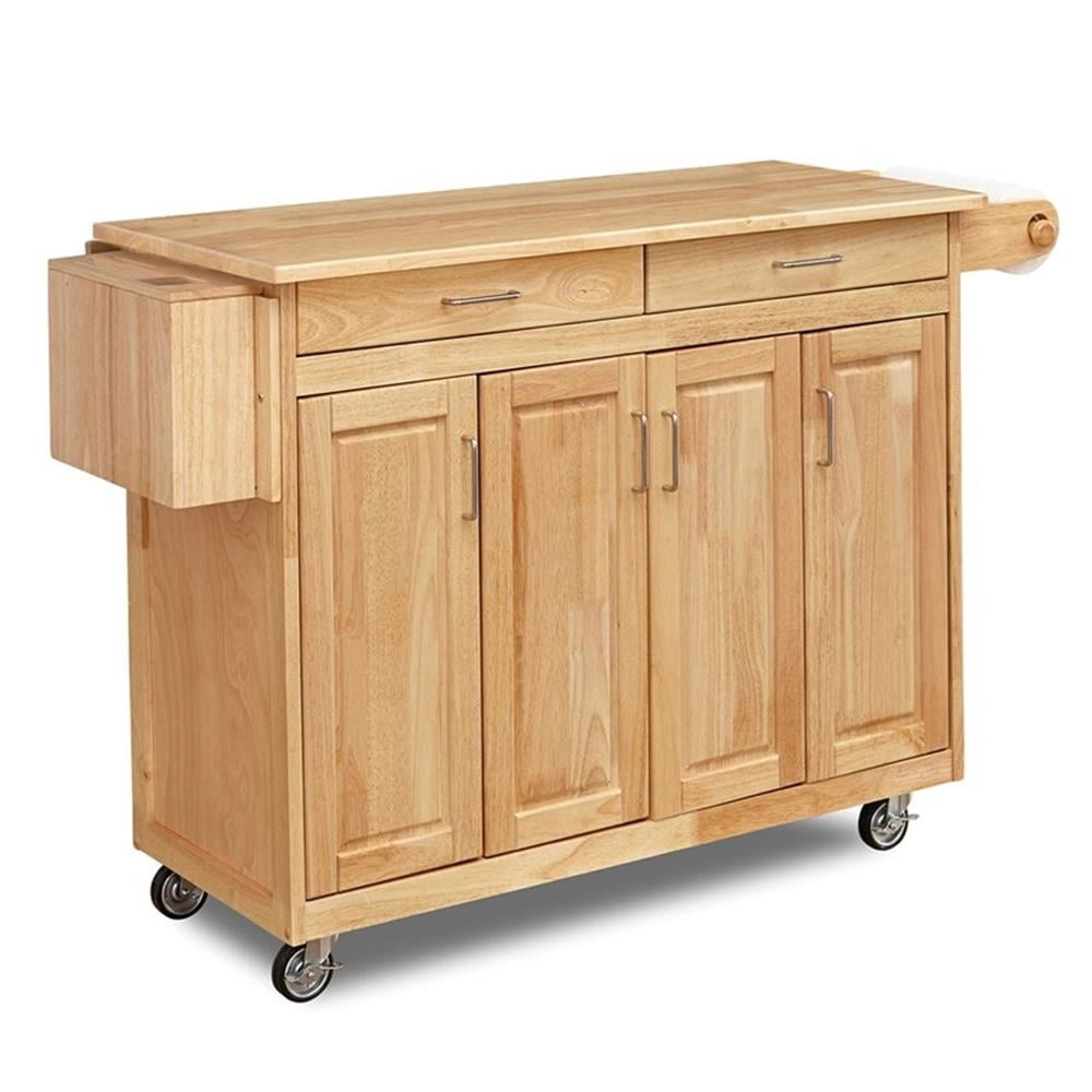 Natural Hardwood Rectangular Kitchen Cart with Adjustable Storage
