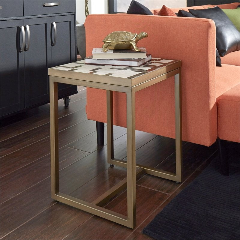 Contemporary Geometric 25.5" Cream & Gold Mosaic End Table
