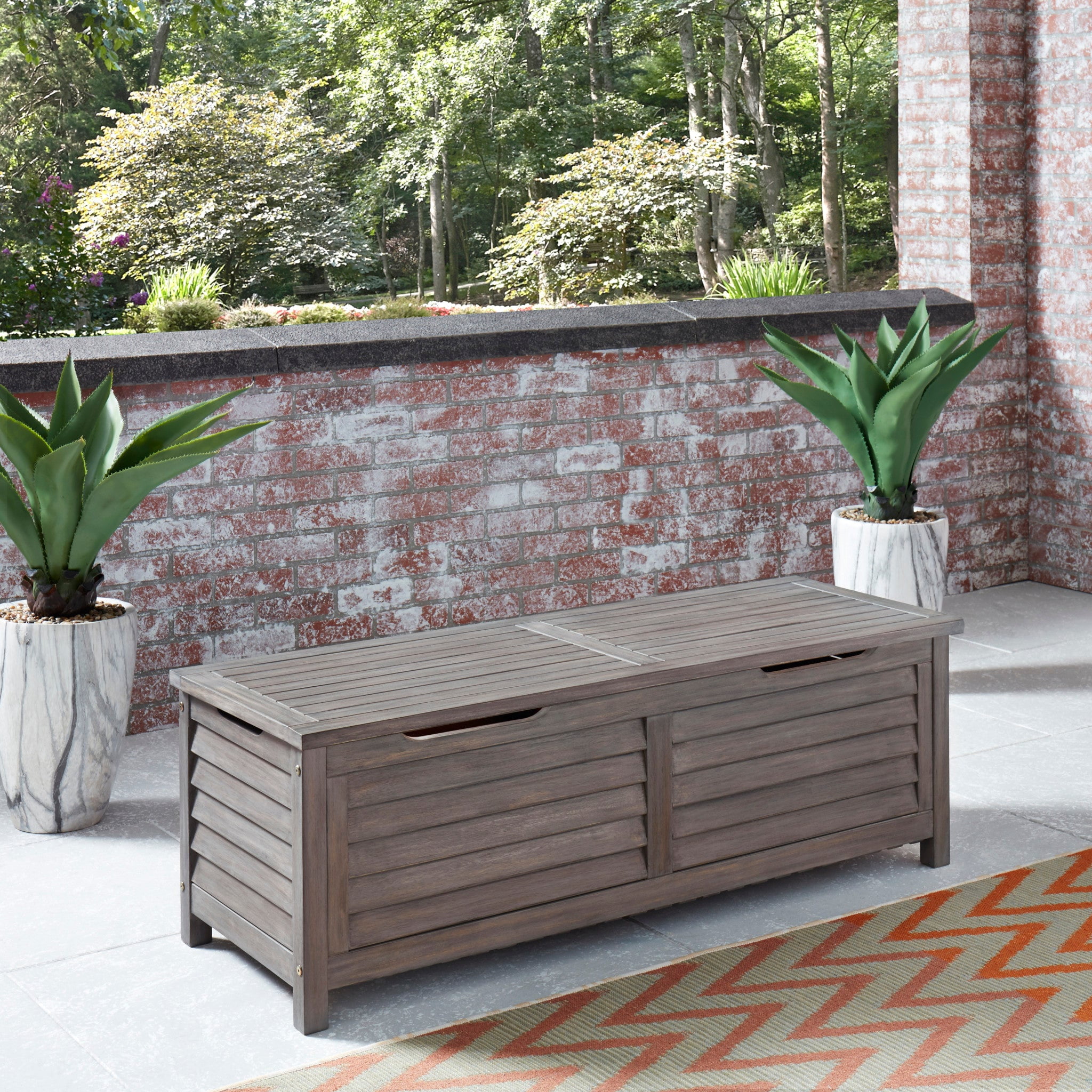 Maho Gray Acacia Wood Outdoor Deck Box with Teak Finish