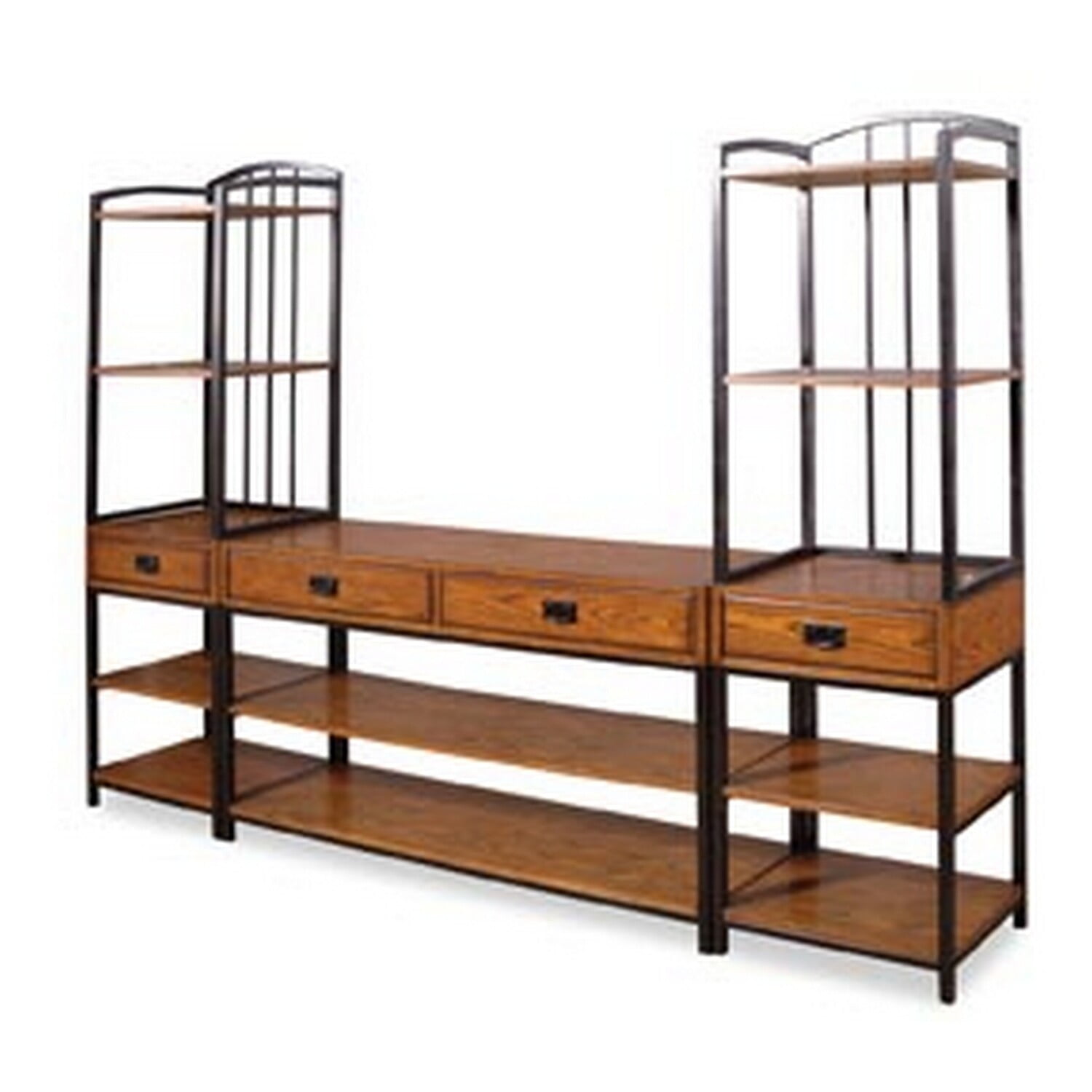 Distressed Oak and Metal 3-Piece Entertainment Center