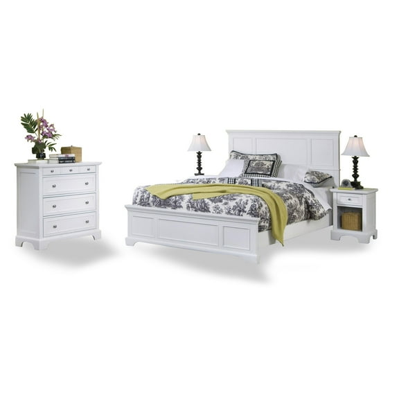 Homestyles Naples 3 PC Set with Queen Bed & Nightstand with Chest in Off White