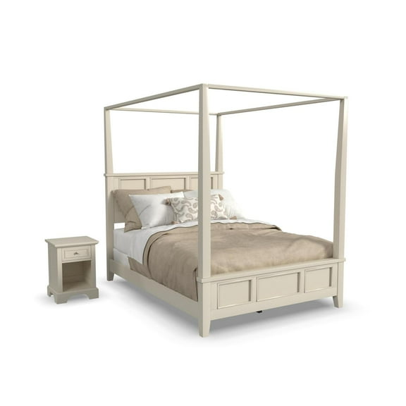 Homestyles Naples Off White Wood Queen Bed and Nightstand