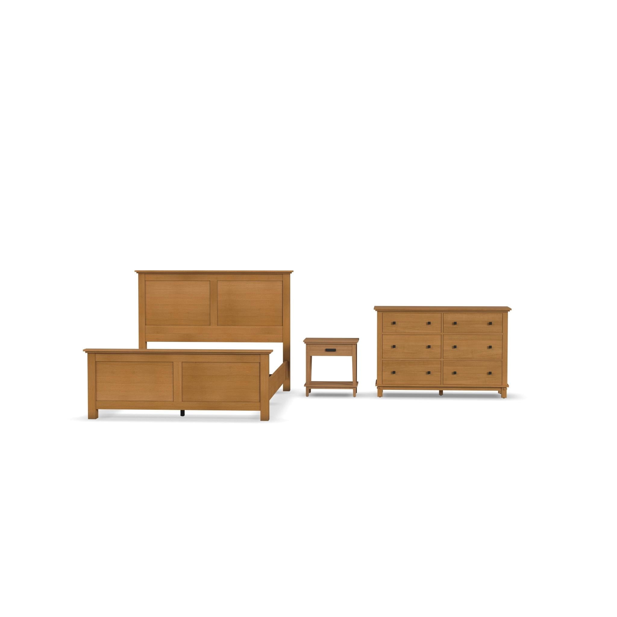 Oak Park Light Brown Wood Queen Bedroom Set with Nightstand and Dresser