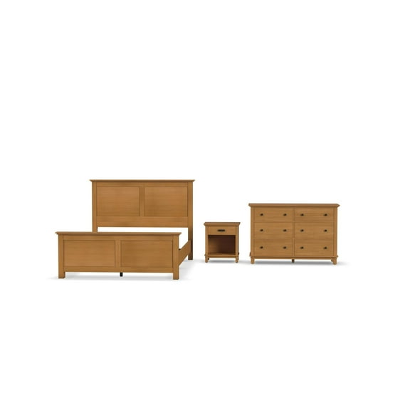 Homestyles Oak Park 3-Piece Wood Queen Bedroom Sets with Nightstand in Brown