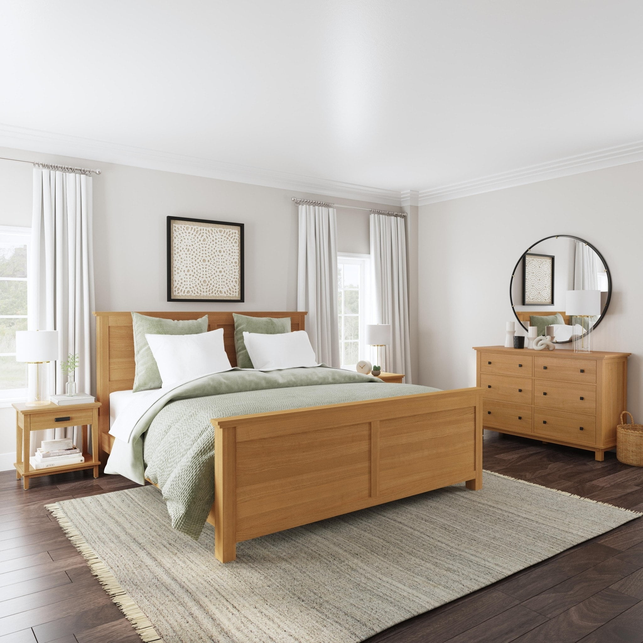 Homestyles Oak Park 4-Piece Wood King Bedroom Sets with 2 Nightstand in ...
