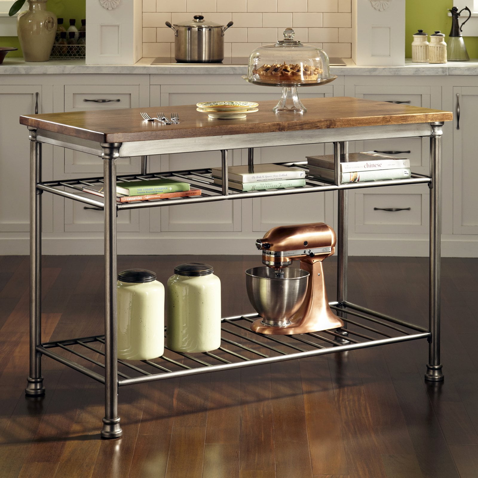 Orleans Brown Metal Frame Kitchen Island with Wood Surface