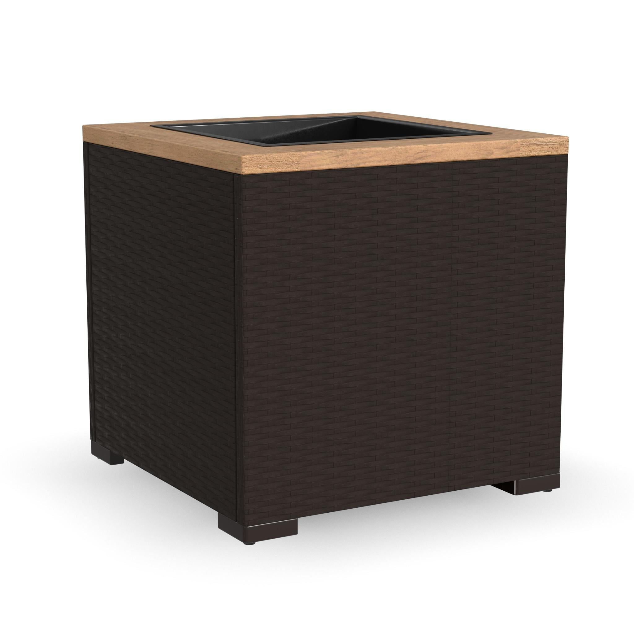 Palm Springs Dark Brown Acacia Wood and Rattan Outdoor Planter