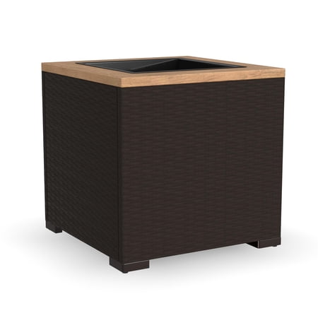 Homestyles Palm Springs Acacia Wood Top and Rattan Outdoor Planter in Dark Brown