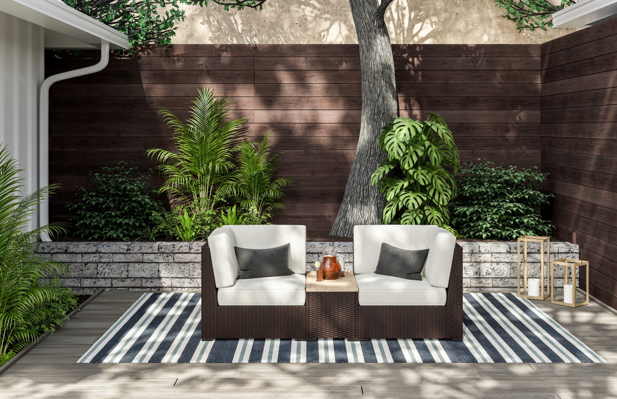 Homestyles Palm Springs Brown Outdoor Chair Pair and Storage Table